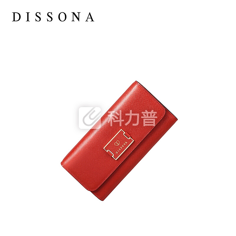 迪桑娜(DISSONA)牛皮钱包女长款多卡位搭扣零钱包简约手拿票夹小钱包潮 8162CD1310R00 红色
