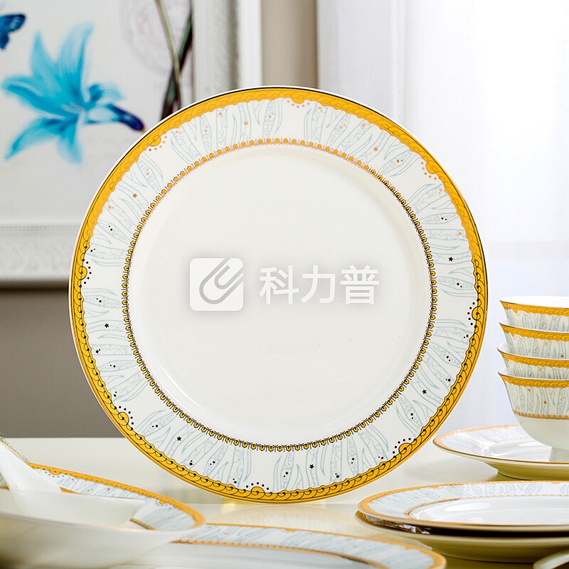 浩雅 浩雅 餐具套装碗碟家用送礼景德镇骨瓷碗盘子欧式陶瓷餐具组合简约创意碗筷 60头金色情怀