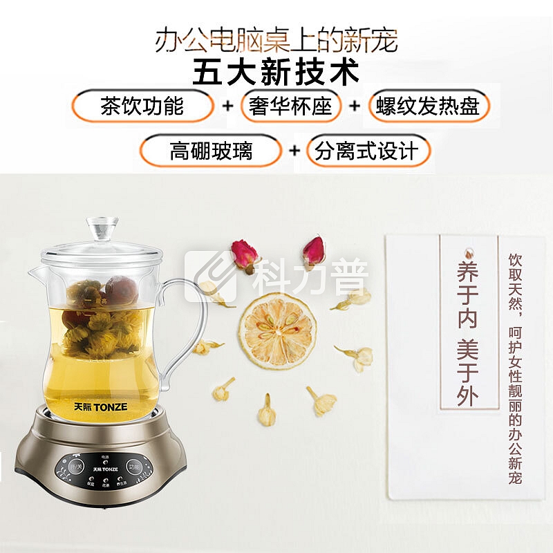 天际(TONZE)养生壶0.35L 迷你花茶壶高硼硅玻璃水壶BJH-W35Q