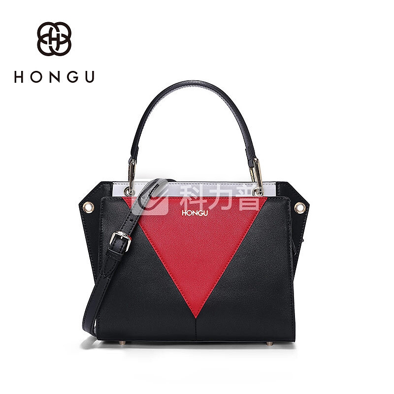 红谷 HONGU 红谷（HONGU）女包包撞色单肩包潮流手提包包女士手提单肩包斜挎包 H5141378漆黑