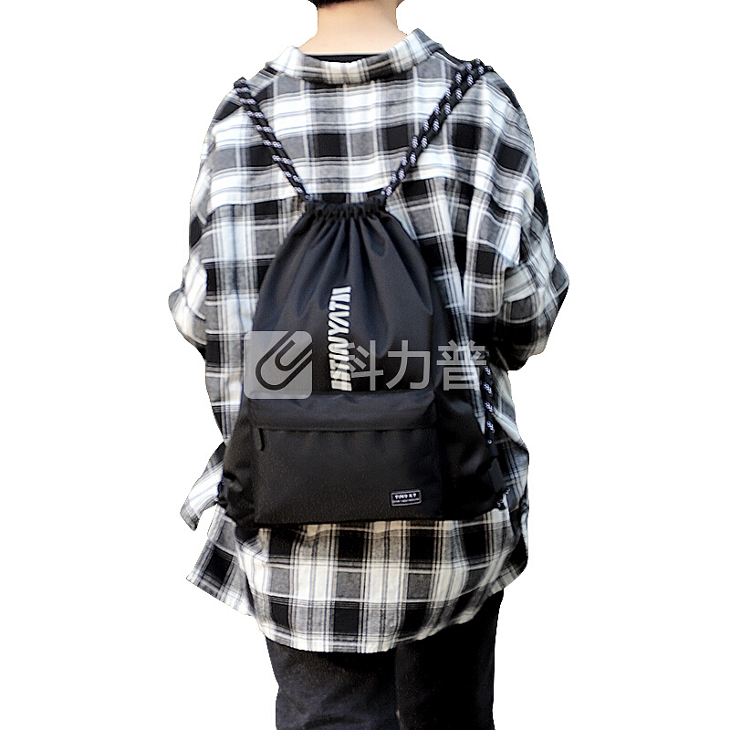 天逸TINYAT 天逸 TINYAT 轻便旅游背包抽绳束口袋双肩包户外运动健身包男学生书包休闲运动包T118黑色
