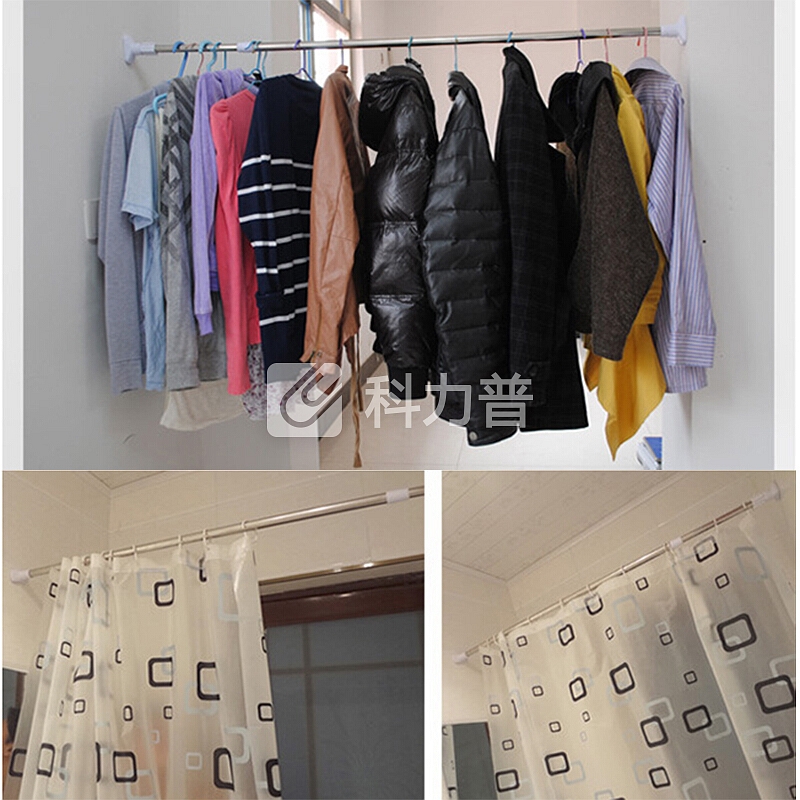秉优 晒衣杆 窗帘杆 浴帘杆 免打孔可伸缩不锈钢浴室衣柜挂衣架110-200cm