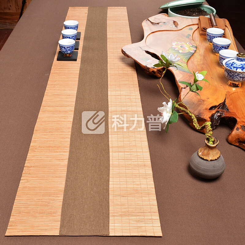 尚帝(shangdi)竹编茶席麻布茶垫布艺棉麻茶布桌旗茶道茶具配件 知足咖啡色30*150cm
