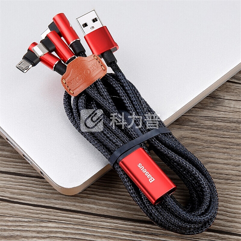 倍思 一拖三数据线苹果安卓Type-C弯头三合一游戏充电线正反插适用iPhone6s/X/7/8plus/ipad小米华为 1.2米红