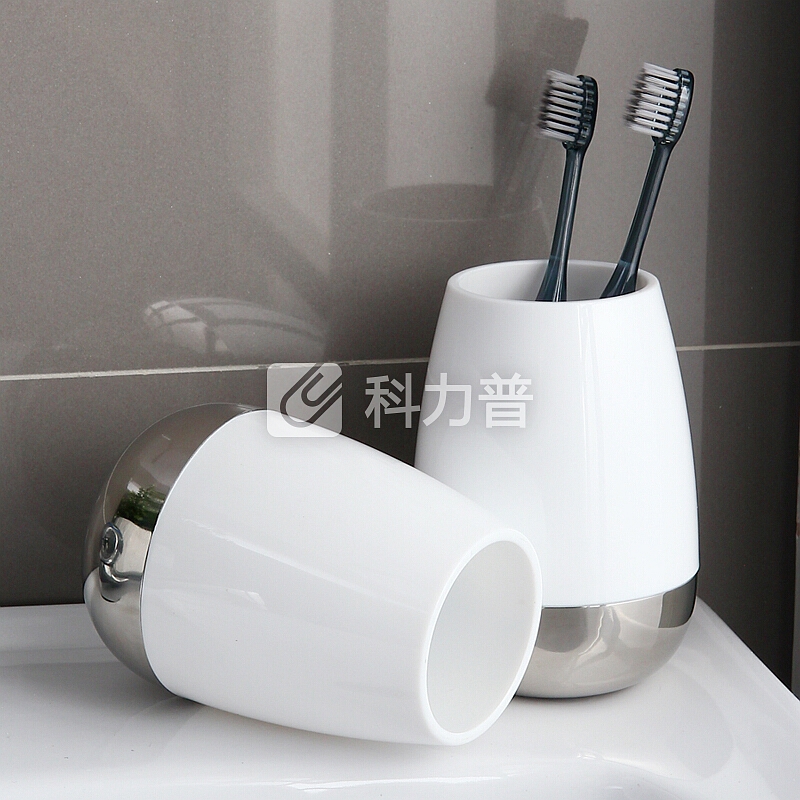 欧润哲 漱口杯 不锈钢底座水滴款情侣牙刷洗漱杯子 大号 2只装