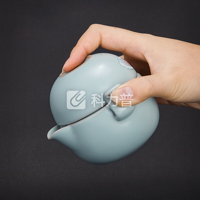 东道 东道 汝窑禅意旅行茶具套装 景德镇陶瓷功夫整套茶具便携旅行装 一壶两杯组-天青色