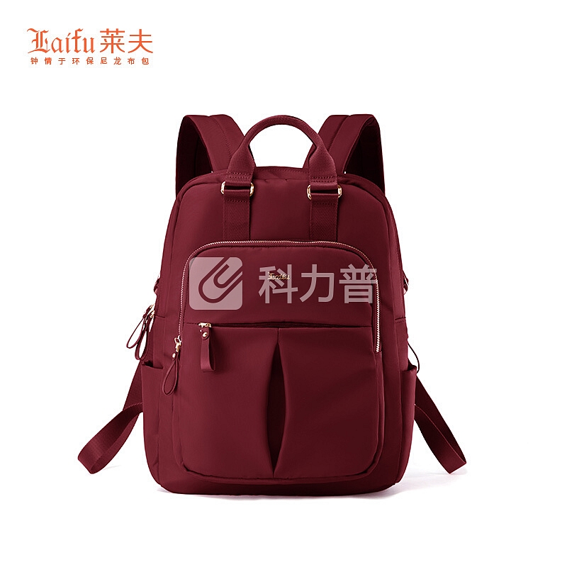莱夫帆布双肩包女 大容量电脑书包旅游出行时尚旅行背包通勤商务包酒红8310854J