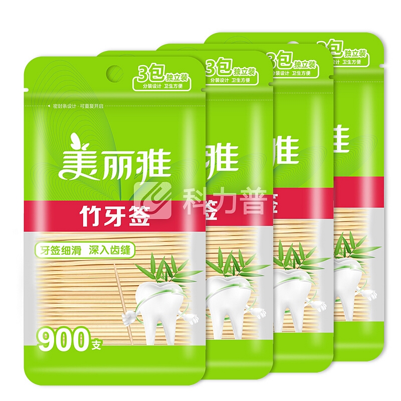 美丽雅 一次性袋装竹牙签900支*4袋装 双头使用清洁牙缝剔牙棒 家用水果签