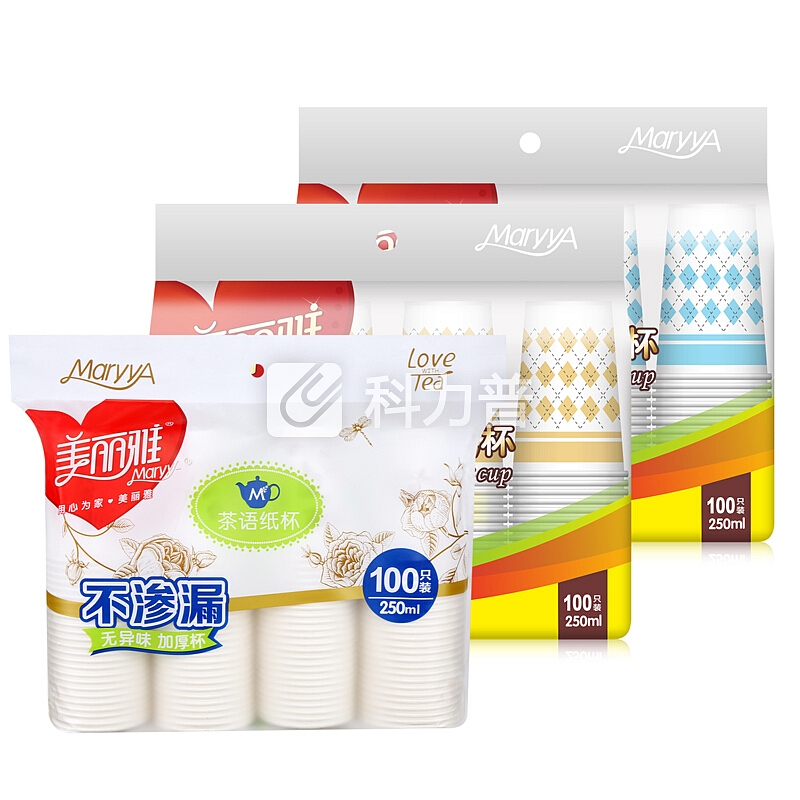 美丽雅 茶语加厚纸杯大号250ml*100只 一次性杯子耐热不渗漏一次性纸杯(新老包装随机)