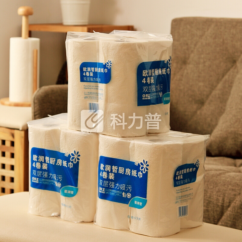 欧润哲 擦手纸 65节浴室清洁厨房吸水吸油用纸卷纸纸巾 12卷装