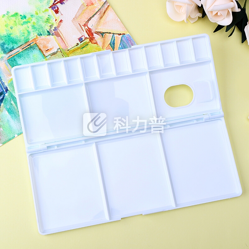 绍泽文化 17格塑料翻盖保湿折叠水彩调色盒 美术绘画手握颜料调色盘调色器 蝉翼
