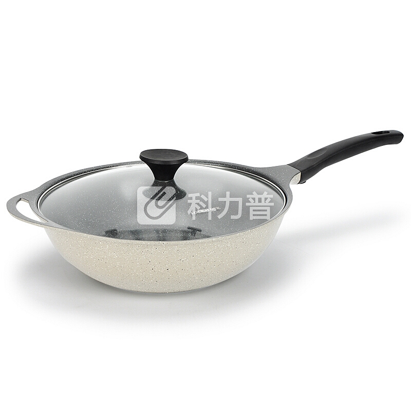 乐扣乐扣 LOCK&LOCK 乐扣乐扣(lock&lock) Stone石头系列 20cm奶锅汤锅+32cm中式炒锅（玻璃可视顶盖）LCA6202DSH102 二件套
