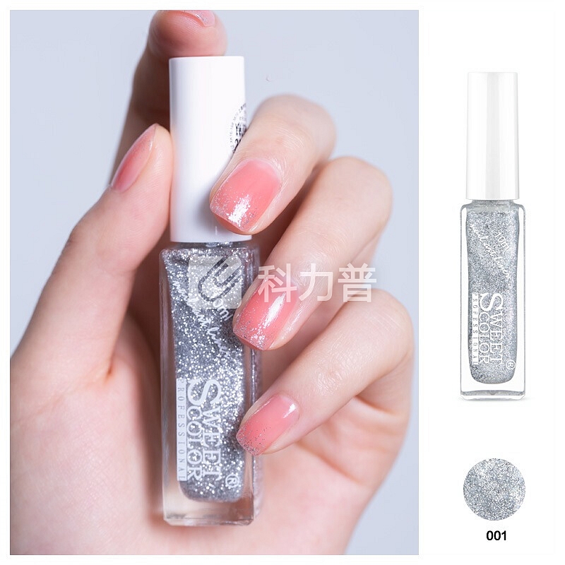 Sweetcolor 拉线笔001 10ml 细银色(法国原料 环保指甲油 法式美甲 持久 浅灰闪粉金属色