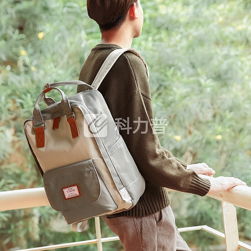第九城(V.NINE) 双肩包男士大容量13/14英寸电脑包多功能旅行背包甜甜圈情侣款书包 VD7BV32958J 米灰