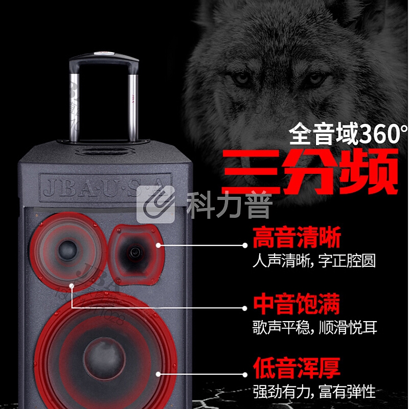 JBA 京东自营户外大功率音响蓝牙便携式音箱重低音带话筒8寸/10寸/12寸/15寸直播K歌音响家用 15寸 2个无线话筒 两个无线耳麦