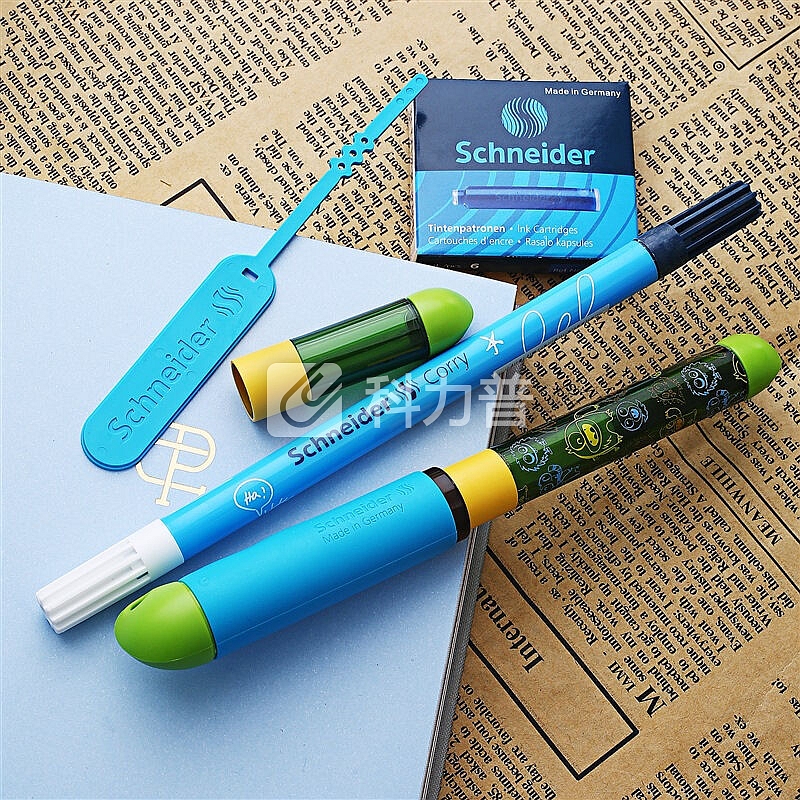 施耐德(Schneider)儿童练字长短杆钢笔德国进口礼盒装F尖男女孩练字笔配改错笔成长系列卡通蓝