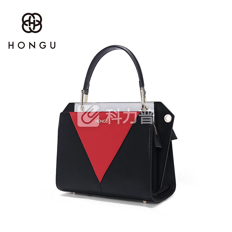 红谷 HONGU 红谷（HONGU）女包包撞色单肩包潮流手提包包女士手提单肩包斜挎包 H5141378漆黑