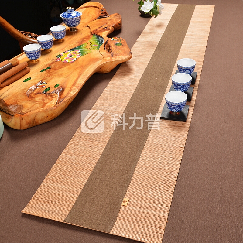 尚帝(shangdi)竹编茶席麻布茶垫布艺棉麻茶布桌旗茶道茶具配件 知足咖啡色30*150cm