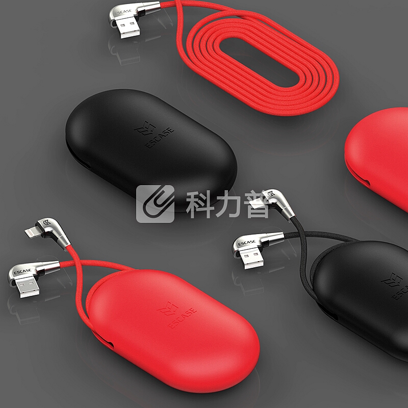 ESCASE 苹果数据线iPhoneXSMax/8/7/6iPad手机快充电器线3.1A电源线1.8米加长200KG承重送收纳盒弯头C18红