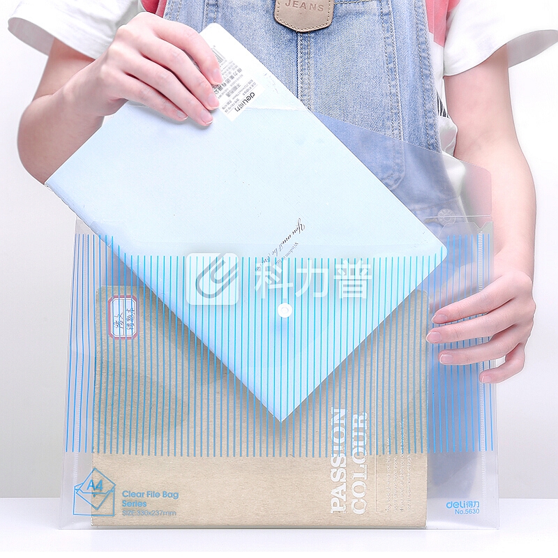 得力(deli)加厚10只条纹透明按扣文件袋 A4高质感资料袋会议袋 5630