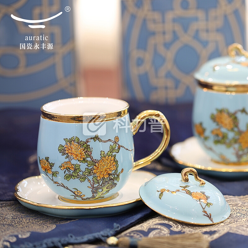 国瓷永丰源 auratic 夫人瓷陶瓷茶杯咖啡杯水杯子带盖过滤泡茶办公会议杯具对杯