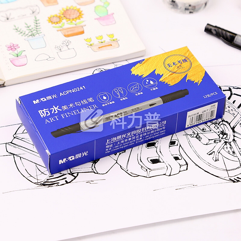 晨光 M＆G 晨光(M&G)考级系列黑色防水双笔头美术勾线笔 12支/盒ACPN0241 考级系列 双头防水 12支