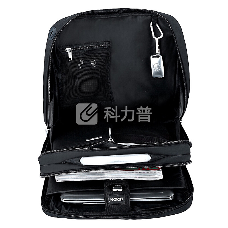 法国乐上(LEXON)电脑包男士双肩包14/15.6英寸双隔层防水笔记本商务休闲背包 蓝黑色