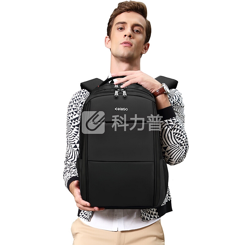 爱登堡电脑包男士双肩包背包15.6英寸防水牛津布商务休闲学生书包 黑色EE1109