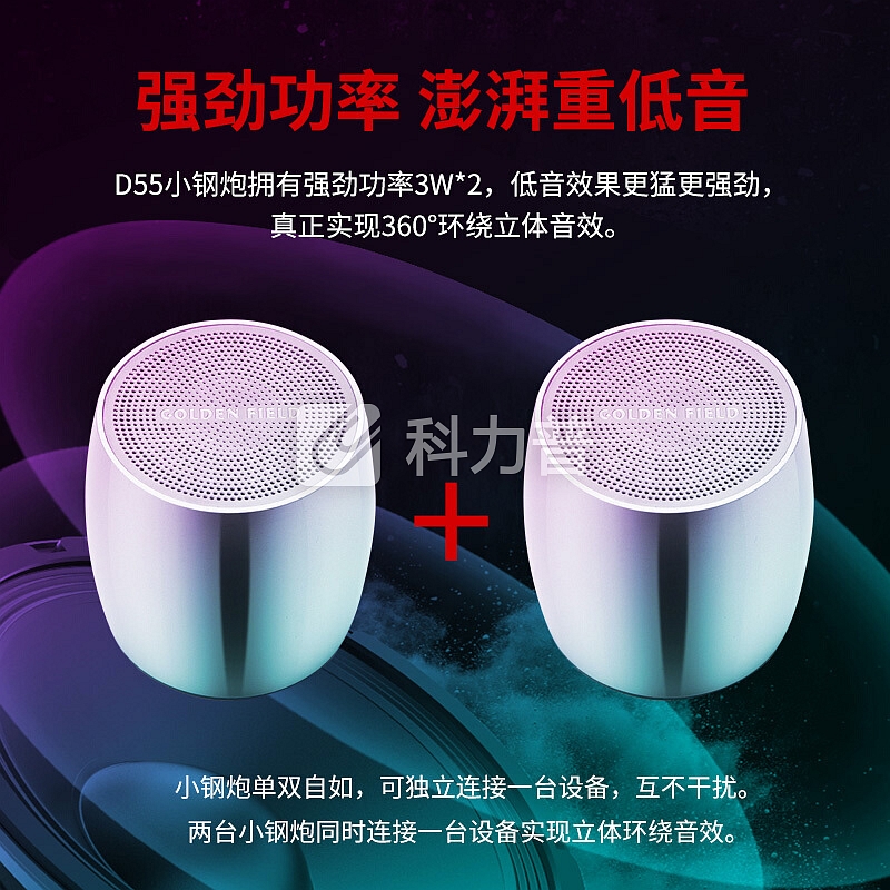 金河田(Golden field)D55 TWS蓝牙音响轻巧便捷 重低音 一键互联迷你小钢炮 户外立体声蓝牙小音箱 银色