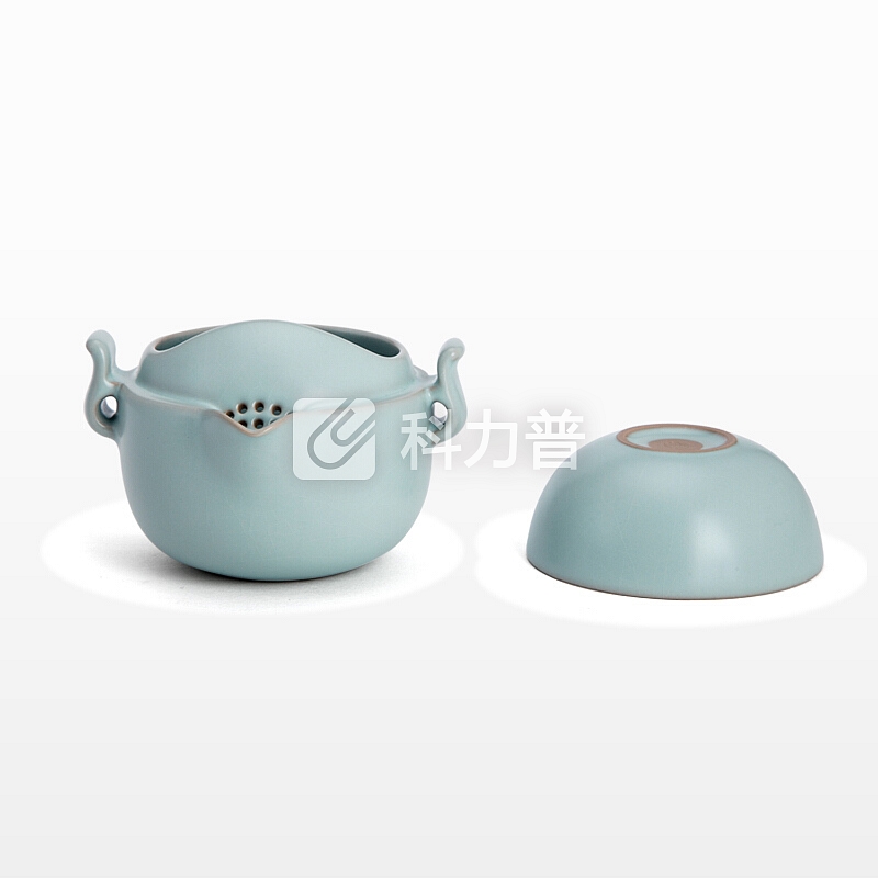 东道 东道 汝窑禅意旅行茶具套装 景德镇陶瓷功夫整套茶具便携旅行装 一壶两杯组-天青色
