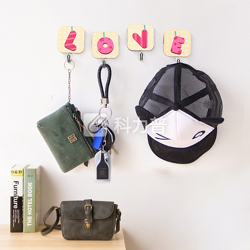 顺美 挂钩 木质挂钩挂钩帖 强力 浴室厨房卫生间无痕铁钩挂钩 LOVE套装 SM-1995