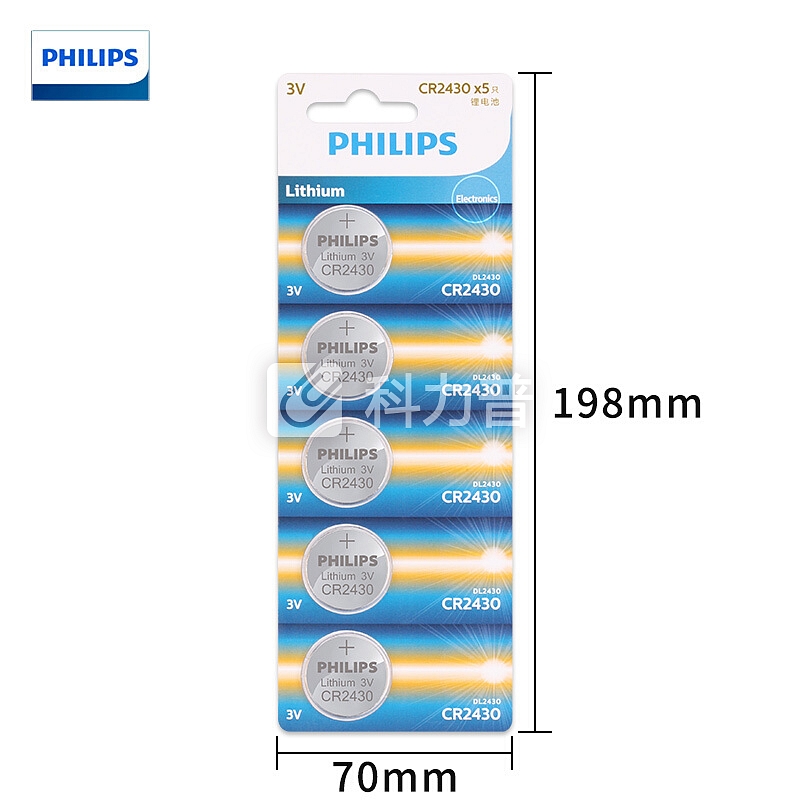 飞利浦 PHILIPS 【作废】飞利浦（PHILIPS）CR2430纽扣电池3V 5粒卡装 适用于测量仪/汽车遥控/主板/电子秤等