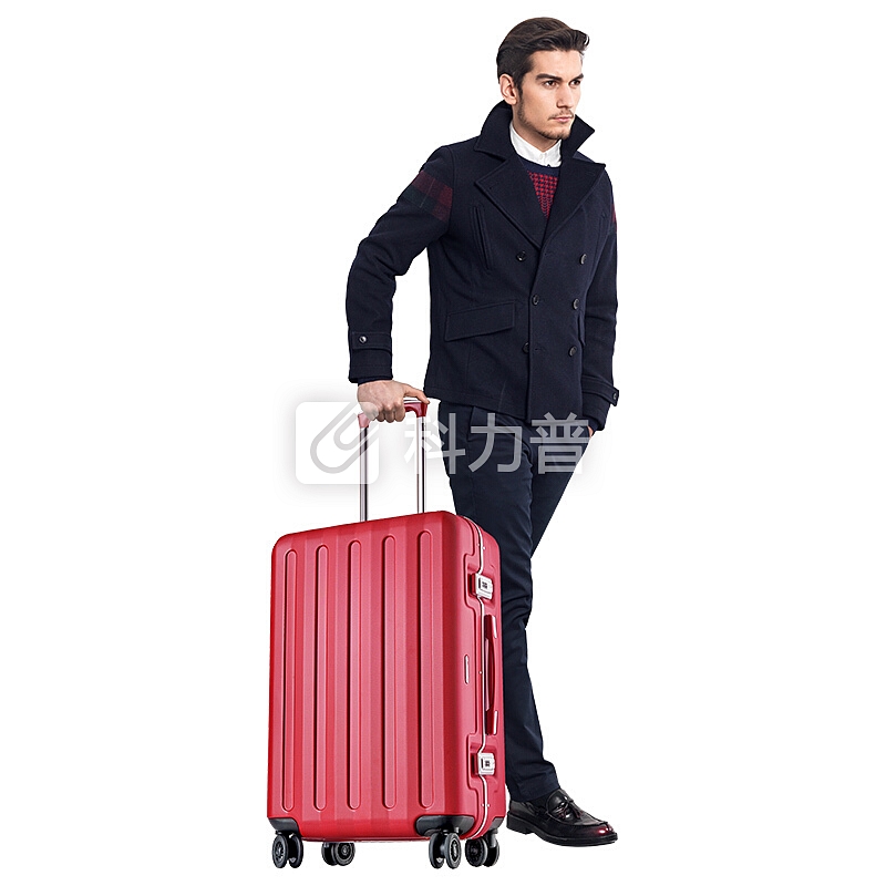 爱可乐(Echolac)铝框拉杆箱 防刮双TSA密码锁行李箱 双排8轮旅行箱PCT008E红色20英寸