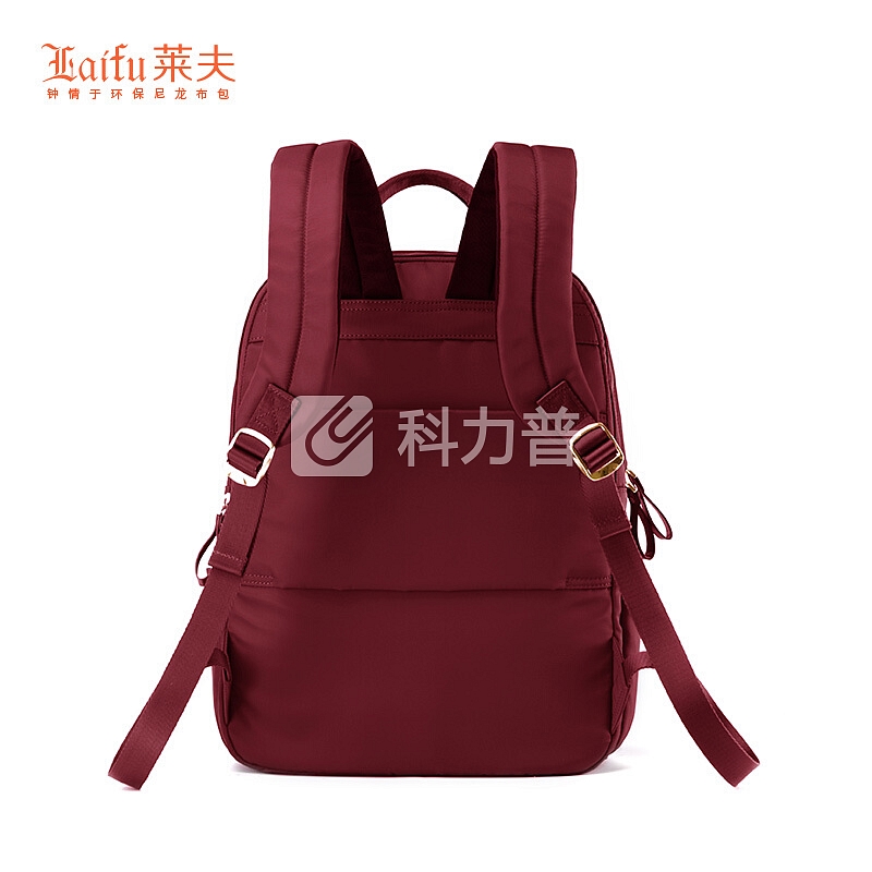 莱夫帆布双肩包女 大容量电脑书包旅游出行时尚旅行背包通勤商务包酒红8310854J