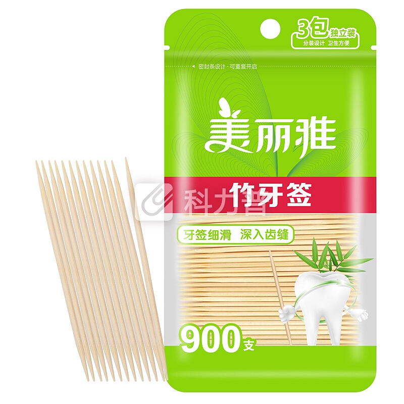 美丽雅 一次性袋装竹牙签900支*4袋装 双头使用清洁牙缝剔牙棒 家用水果签