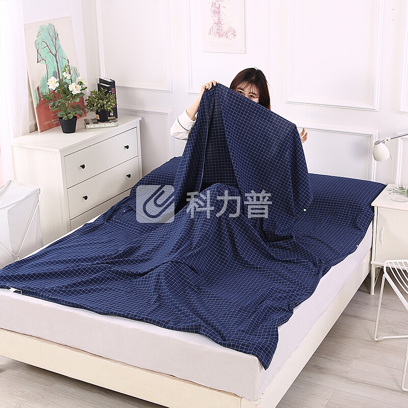 欣沁 纯棉旅行隔脏睡袋旅行用品色织水洗棉旅游轻便携式酒店宾馆床单 1.8*2.1m 藏青小格