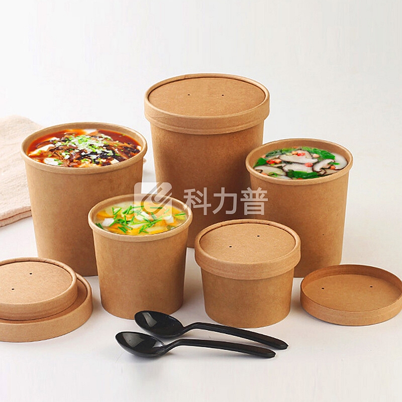 特美居 一次性汤桶圆形本色三层牛卡纸带盖汤碗25只装780ml加厚防烫防水防油外卖打包饭盒粥碗餐具TMJ-885