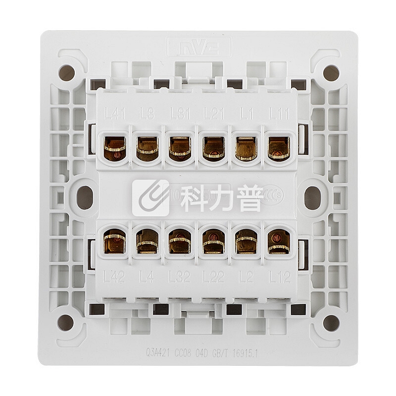 雷士(NVC) 开关插座面板 灵动系列 四位四开单控 带荧光86型床头开关插座 无边框大翘板面板白色