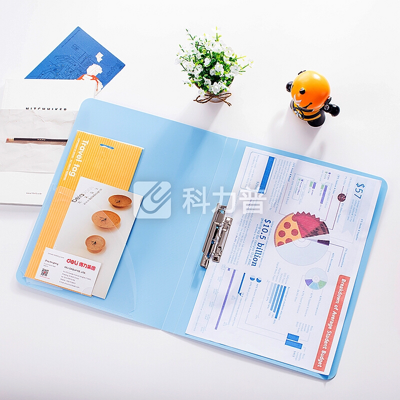 得力(deli)A4单强力夹+插袋文件夹/资料夹 不锈钢夹具 米白