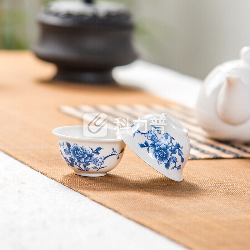 聚森 青花白瓷单品茶杯 陶瓷茶杯品茗杯小茶杯 功夫茶具配 水杯子 茶碗瓷杯 喝茶杯 瓷茶杯 山水白瓷品杯