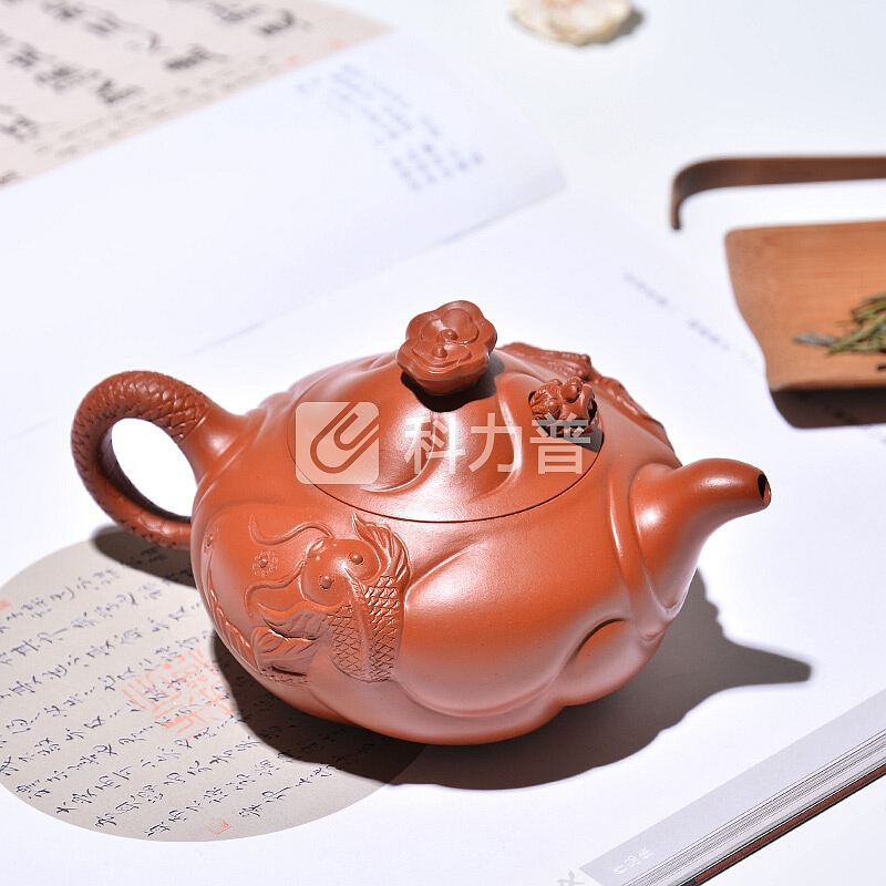 吉羊 jiyang 吉羊 宜兴紫砂壶纯全手工茶壶名家茶具泡茶壶 原矿朱泥鱼化龙壶260ml