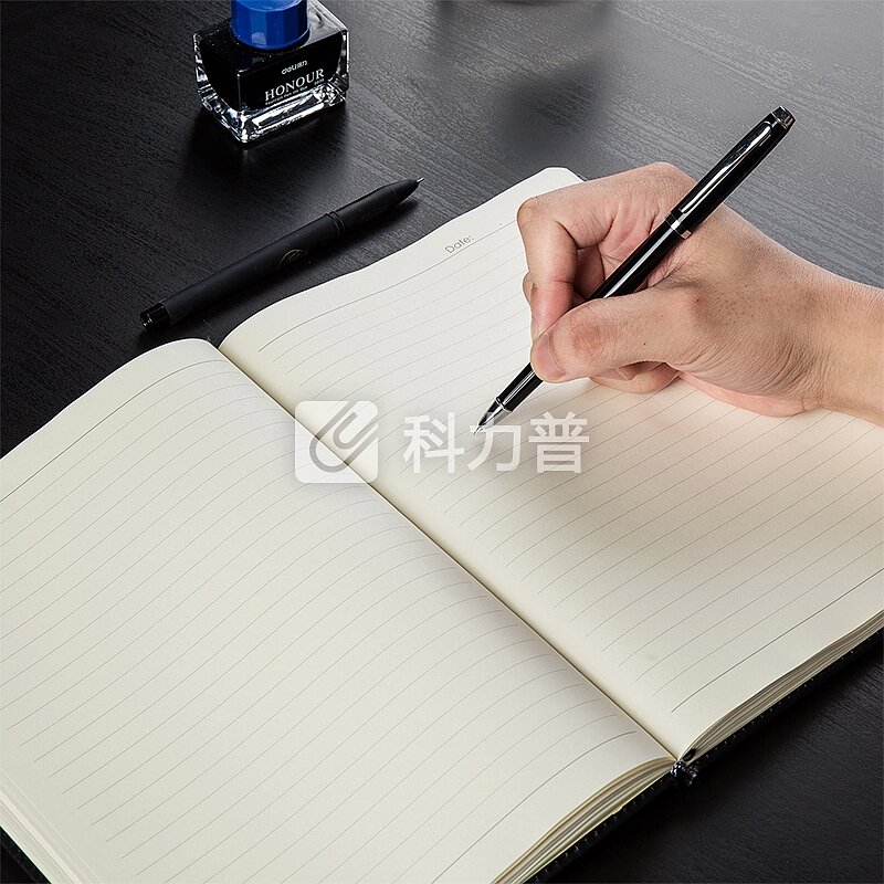 得力(deli)16K112张大号商务皮面本 基础款办公记事本笔记本子 黑色3161
