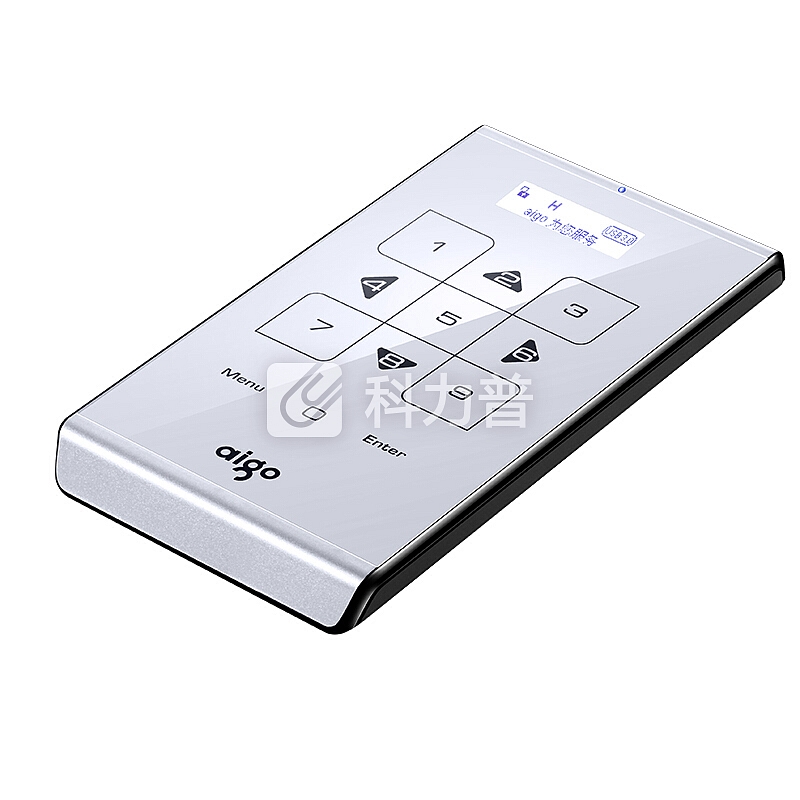 爱国者(aigo)1TB USB3.0 移动硬盘 M21 银色 触控式 自动休眠上锁 加密移动硬盘