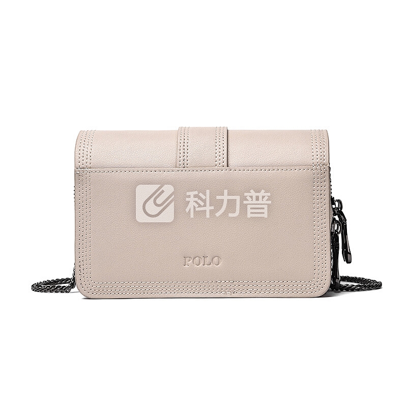 POLO 女士牛皮单肩包时尚针扣斜挎包简约潮流链条女包小方包ZY340P801J 米白色