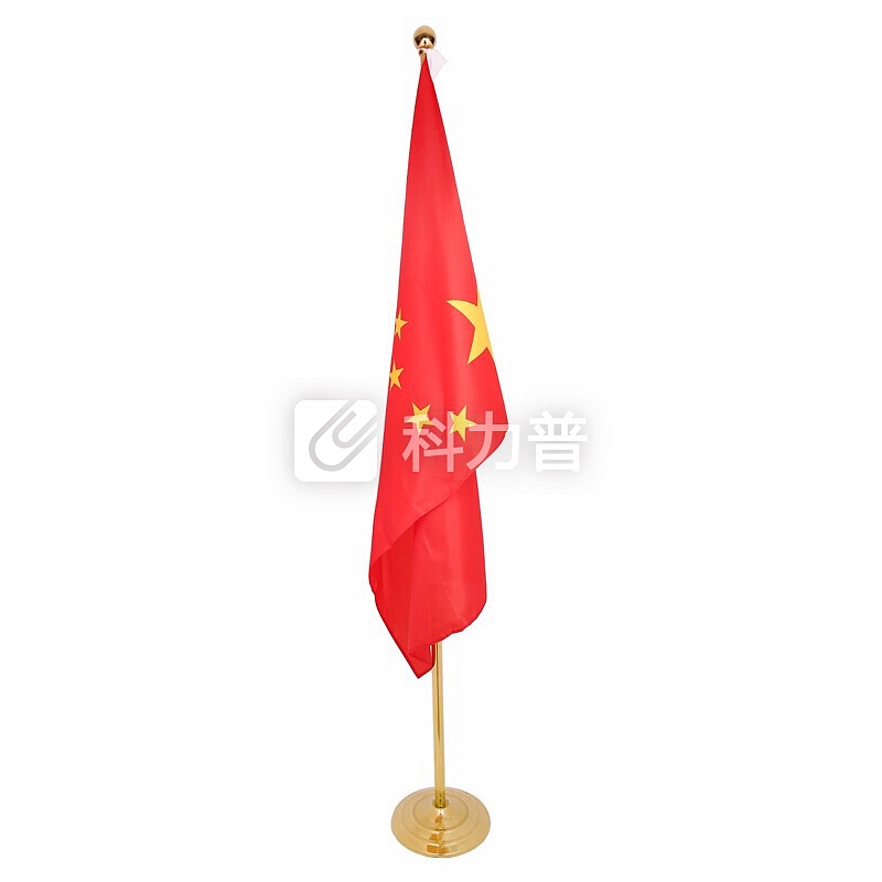 斯图(sitoo)落地旗杆国旗摆件办公室会议室内 立地不锈钢旗座室内落地座旗架厅旗杆 2米金色旗杆 (赠4号国旗一面)