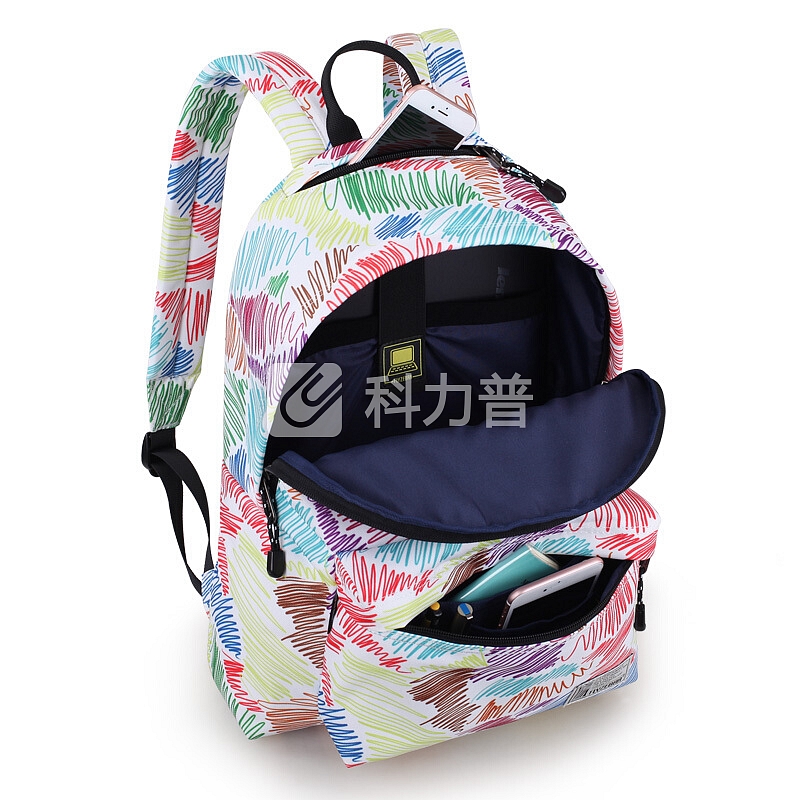 飞斑马 FLYZEBRA 双肩包女韩版潮旅行背包男印花学院风书包中学生休闲电脑包FBB0014-16彩线涂鸦