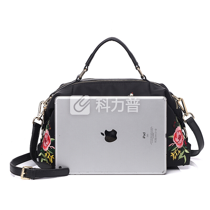 菲萝迪 Ferducci 菲萝迪 Ferducci 手提包女复古牛津布配牛皮民族风刺绣夹层轻便防水女包 20025黑色