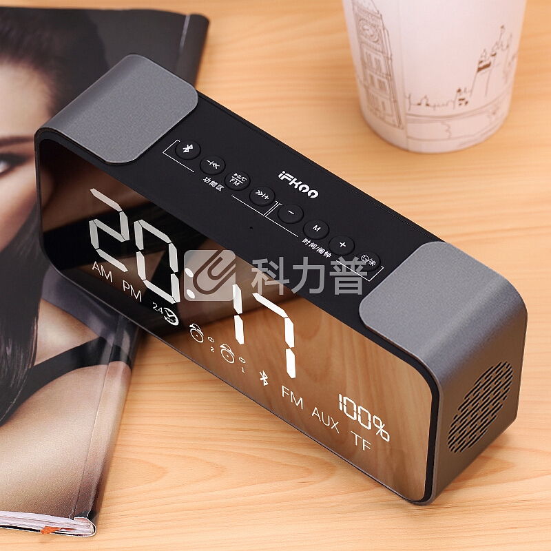 伊酷尔 (ifkoo)Q8闹钟蓝牙音箱智能时间插卡户外重低音炮手机电脑电视车载迷你小音响便携式收音机 深空黑