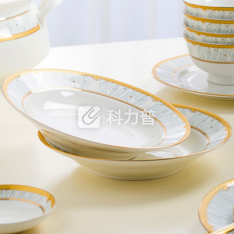 浩雅 浩雅 餐具套装碗碟家用送礼景德镇骨瓷碗盘子欧式陶瓷餐具组合简约创意碗筷 60头金色情怀
