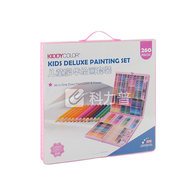 凯蒂卡乐(KIDDYCOLOR) 儿童绘画画笔260件粉色系 少儿学生美术学习用品 水彩笔蜡笔组合套装